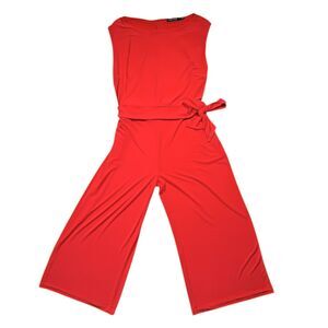 Ralph Lauren Womens Jumpsuit 1X Orange Wide Leg Belted Sleeveless Stretch Lined
